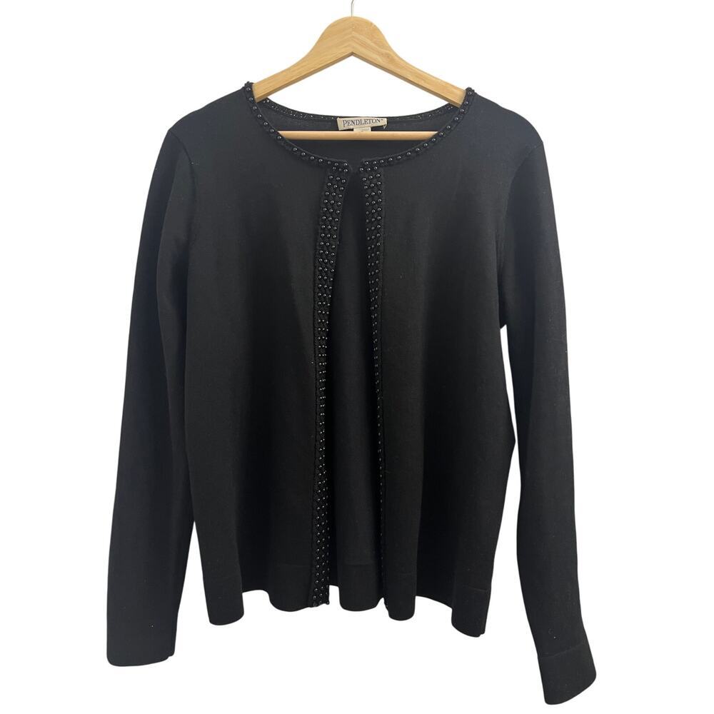 Vintage Pendleton Wool Cardigan Long Sleeve Sweater Beaded Collar, Black Small - Picture 2 of 7